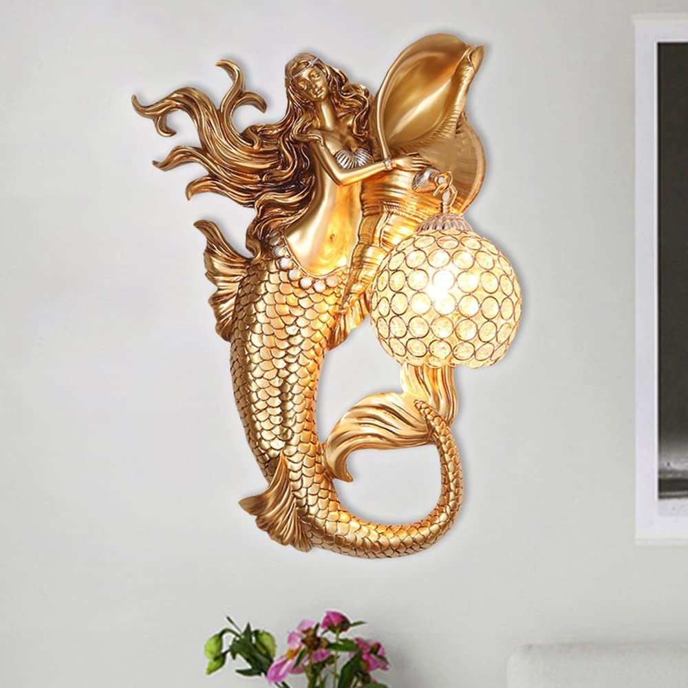 RUNNUP Farmhouse Resin Mermaid Design Decoration Wall Sconce with