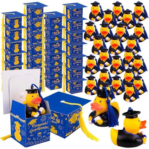LIUBUJINGYING 48 Set Graduation Duck with Cap Gift Box Graduation Cap Gift Boxes with Mini Graduation Rubber Duck Grad Candy Boxes with Tassels for Student Grad Party Favors Supplies