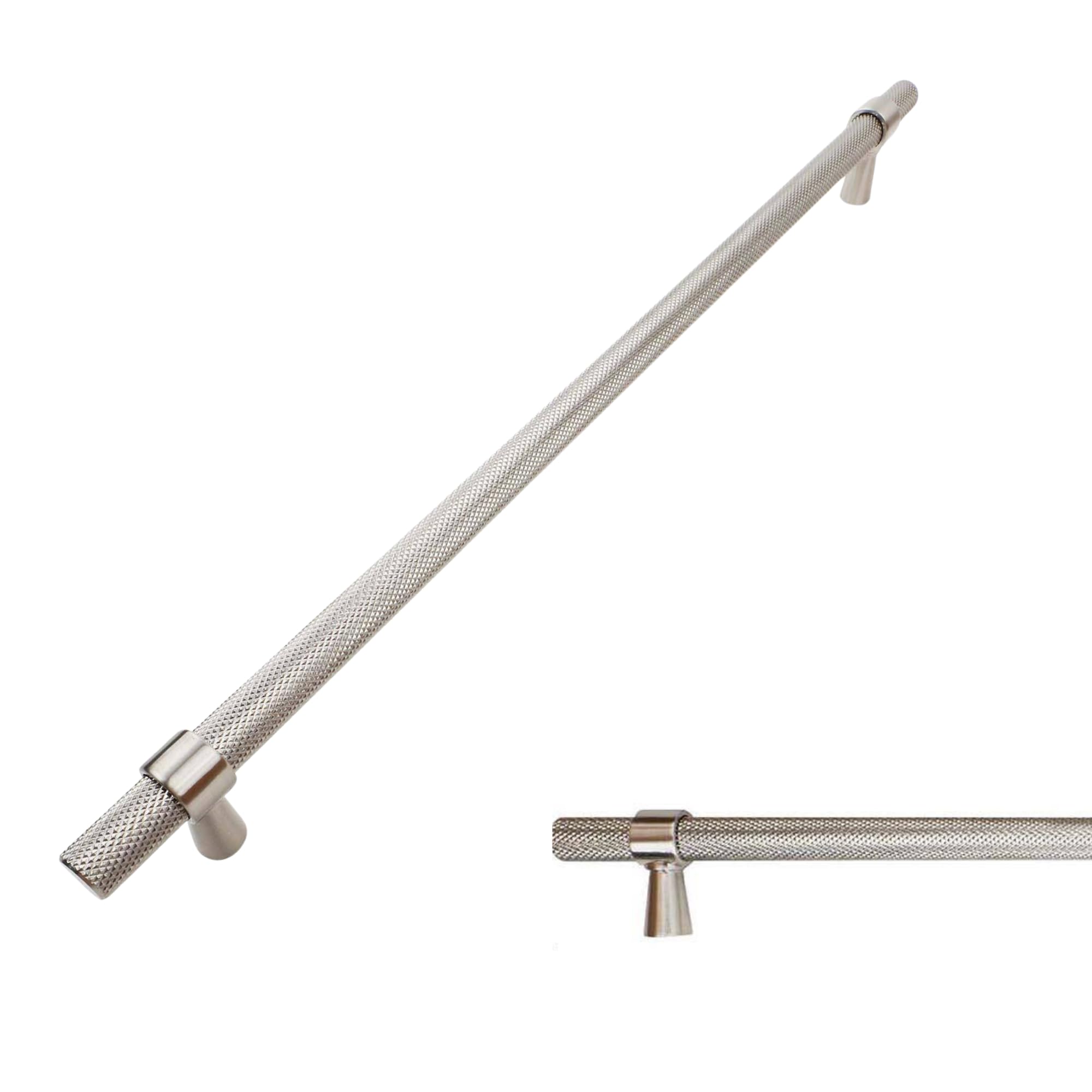 keypak 10 Pack Satin Nickel Knurled Kitchen Cupboard Handles, 320mm Hole Centres, Aluminium T-Bar Pulls for Cabinet, Wardrobe Doors, Chest of Drawers