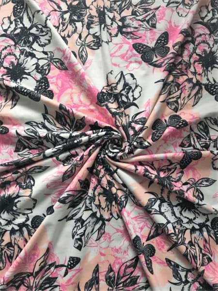 Viscose Elastane 4 Way Stretch Fabric | Dressmaking & Display Material | Same Day Dispatch | Sold by The Metre | by Tia Knight (Butterfly Blooms, SQ732 IVMLT)