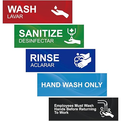 Magicfour Wash Rinse Sanitize Sink Labels, 5 Pack 3 Compartment Sink Signs, Waterproof Sticker for Wash Station, Commercial Kitchens, Restaurant, Food Trucks, Dishwashing