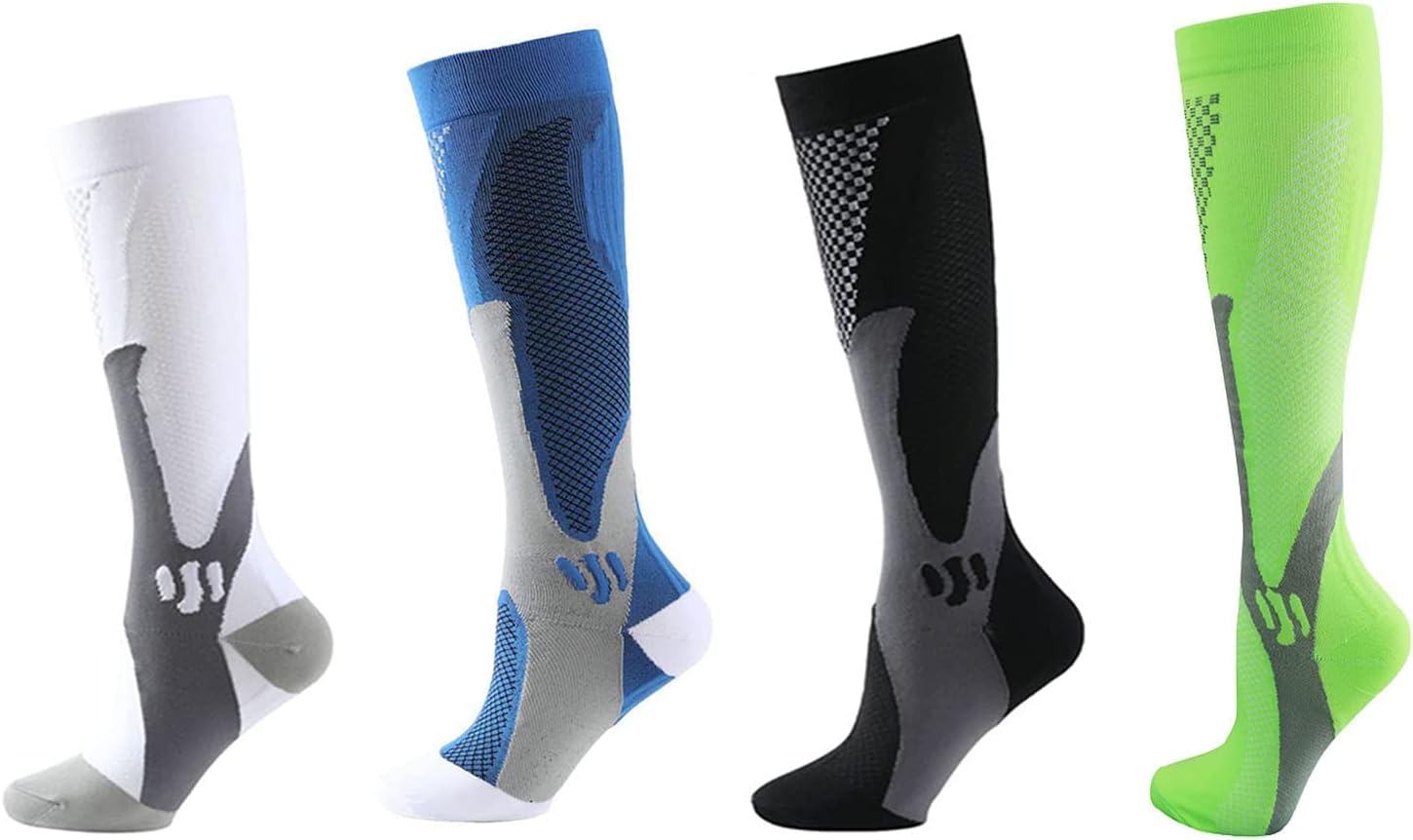 4 Pair Compression Socks For Men Athletic Football Socks for Run Basketball Soccer Travel