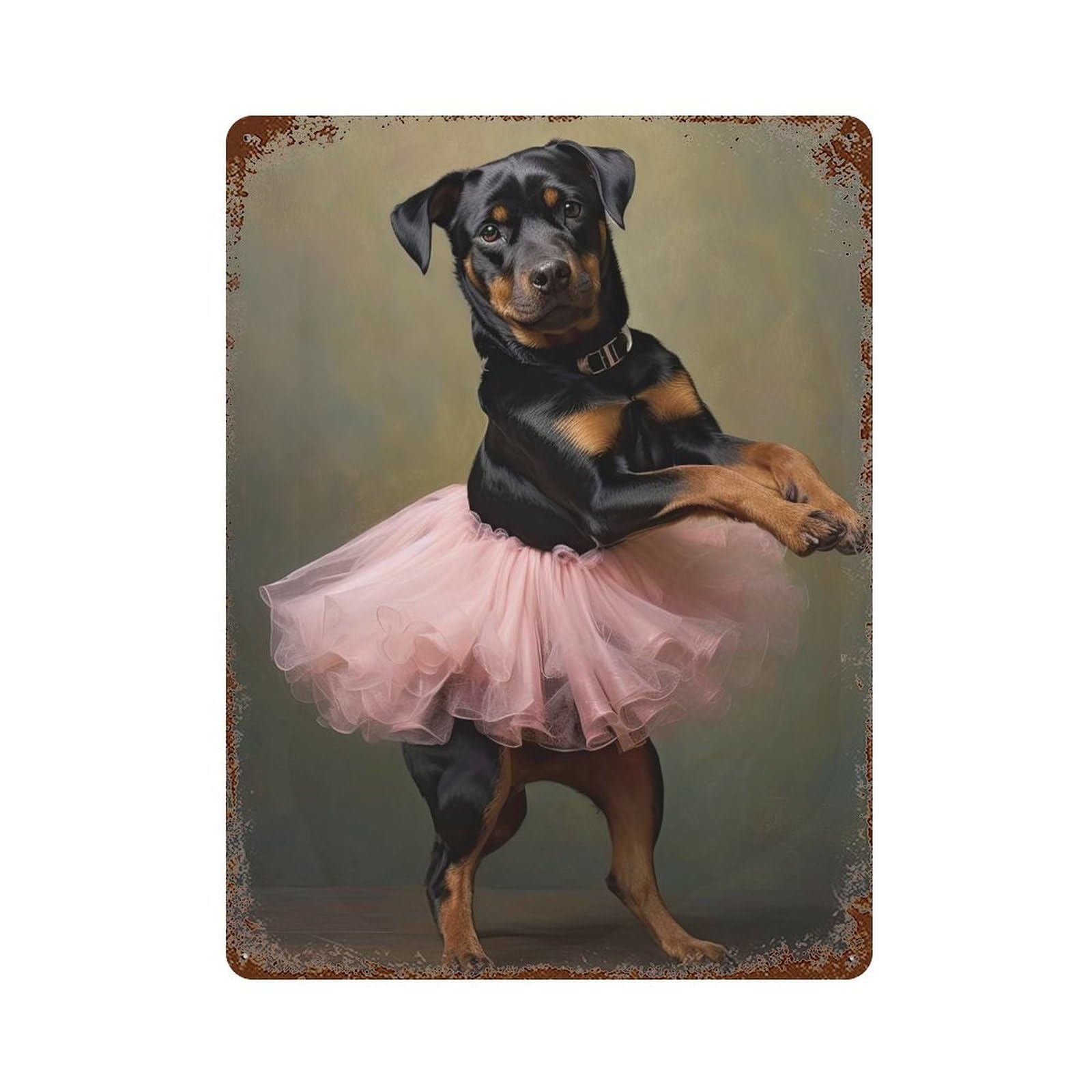 Rust Effect Rottweiler Ballerina Rusty Metal Tin Sign 15.7"x11.8", Farmhouse Wall Decor for Shed, Workshop And Garage Wall Decor