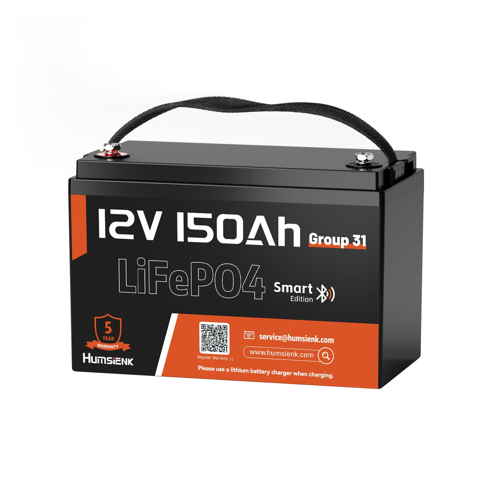 HumsiENK 12V 150Ah LiFePO4 Lithium Battery BCI Group31 Bluetooth- Built-in 110A BMS, Deep Cycle Battery for Solar, RV, Marine, Off-Grid Applications - 15000+ Life Cycles, Safe & Lightweight
