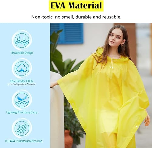 Miniatura 2 de Ponchos de lluvia para adultos, hombres y mujeres (paquete de 2 a 5), poncho transparente de EVA reutilizable, chaquetas impermeables con capucha