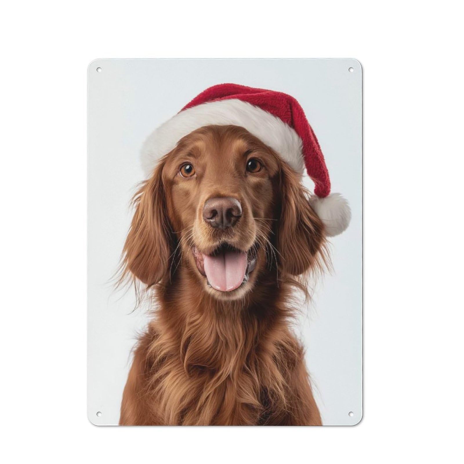 Junmoney Irish Setter Dog With Santa Hat Portrait Vintage Tin Sign 40X30cm With For Kitchen Or Home Bar, For Metal Sign Collectors, For Kitchen And Home Bar Decor