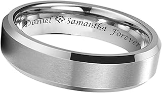 Personalized Men’s Silver Ring – Custom Engraved Wedding Band with Bevel...