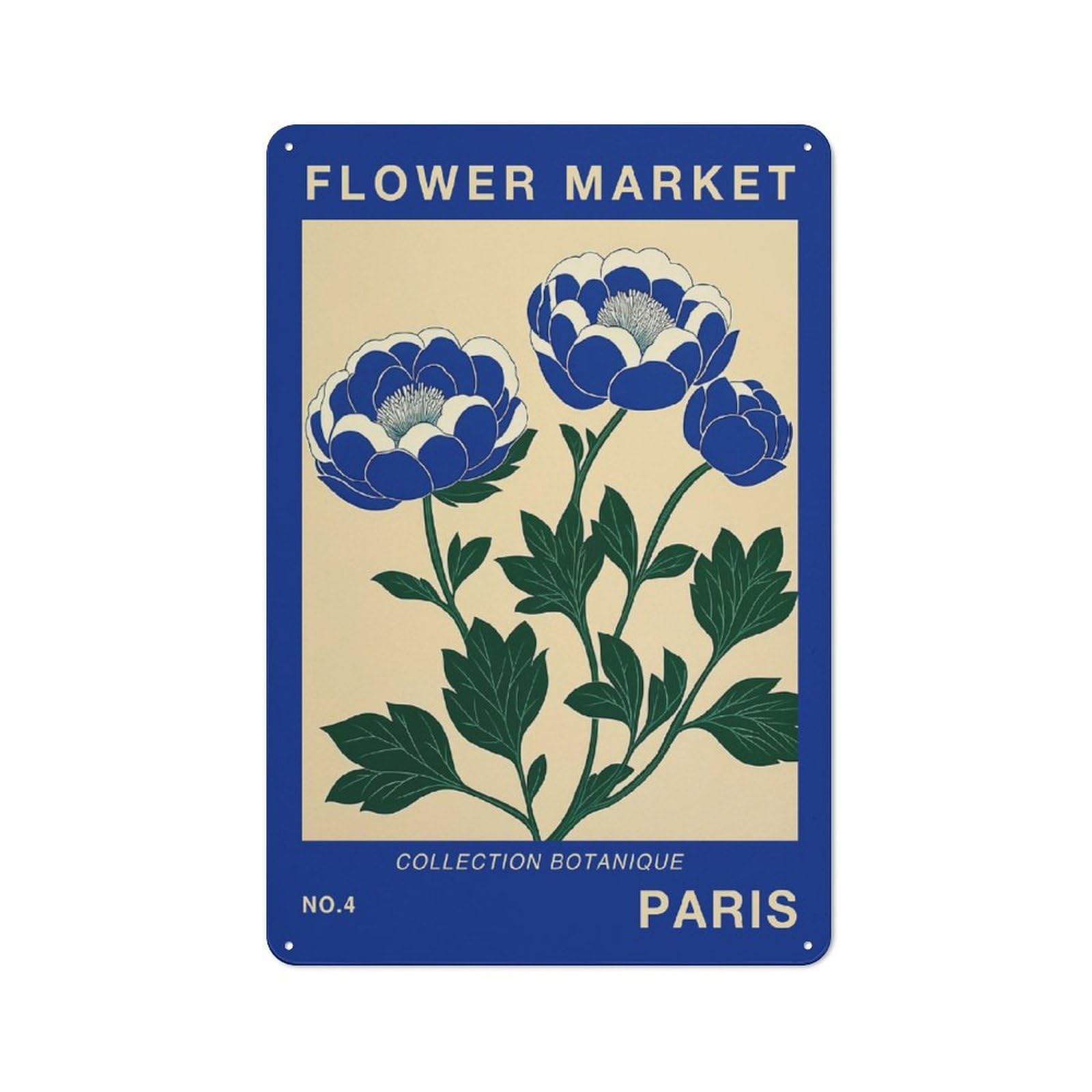 Junmoney Style-1 Country Country Metal Sign 30X20cm Featuring Paris Flower Market Travel Poster, Rustic Kitchen Decor For Cottage, Kitchen, Hallway Or Breakfast Nook