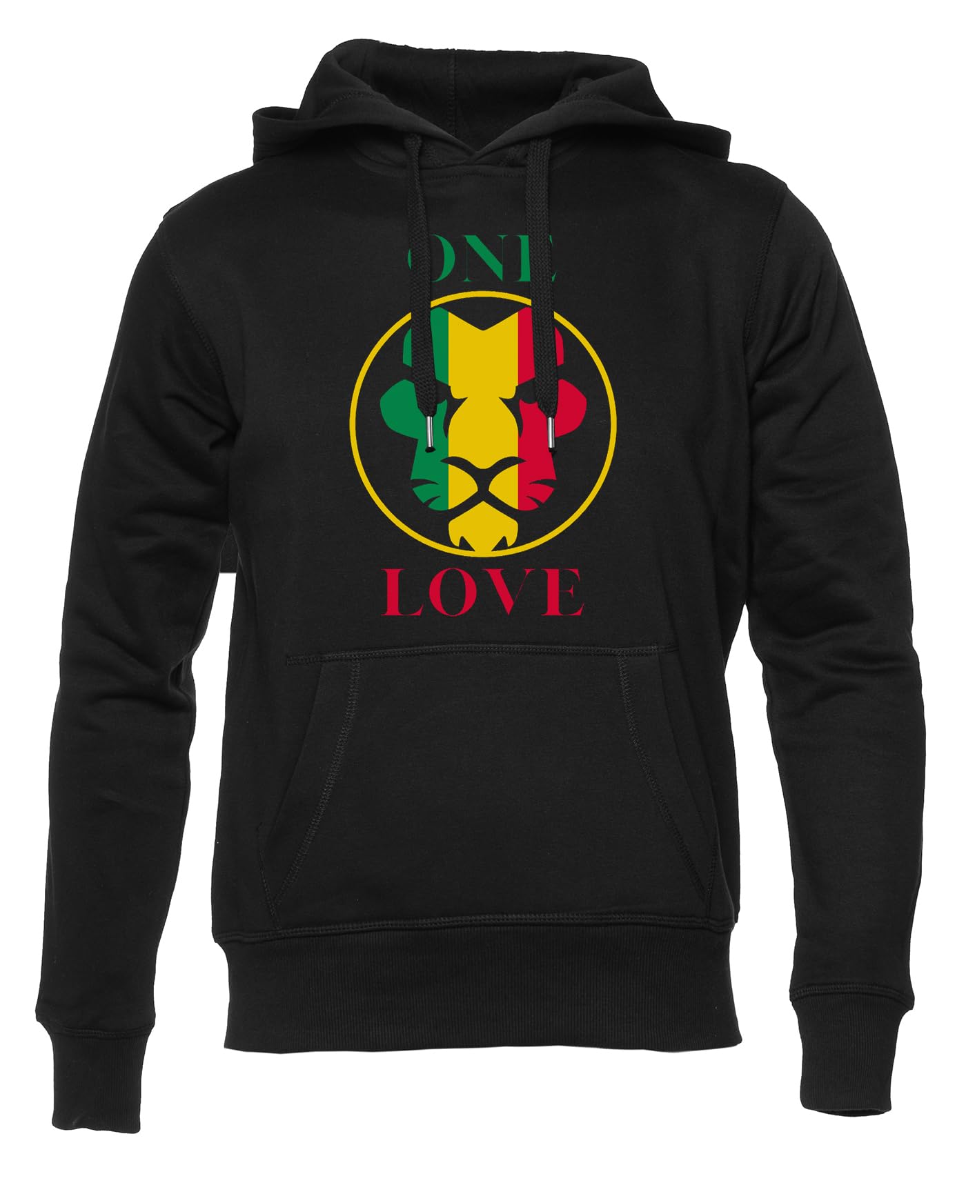 Generico Rasta One Love Felpa con Cappuccio Unisex Uomo Donna Nero Manica Lunga Hoodie Men's Women's Black