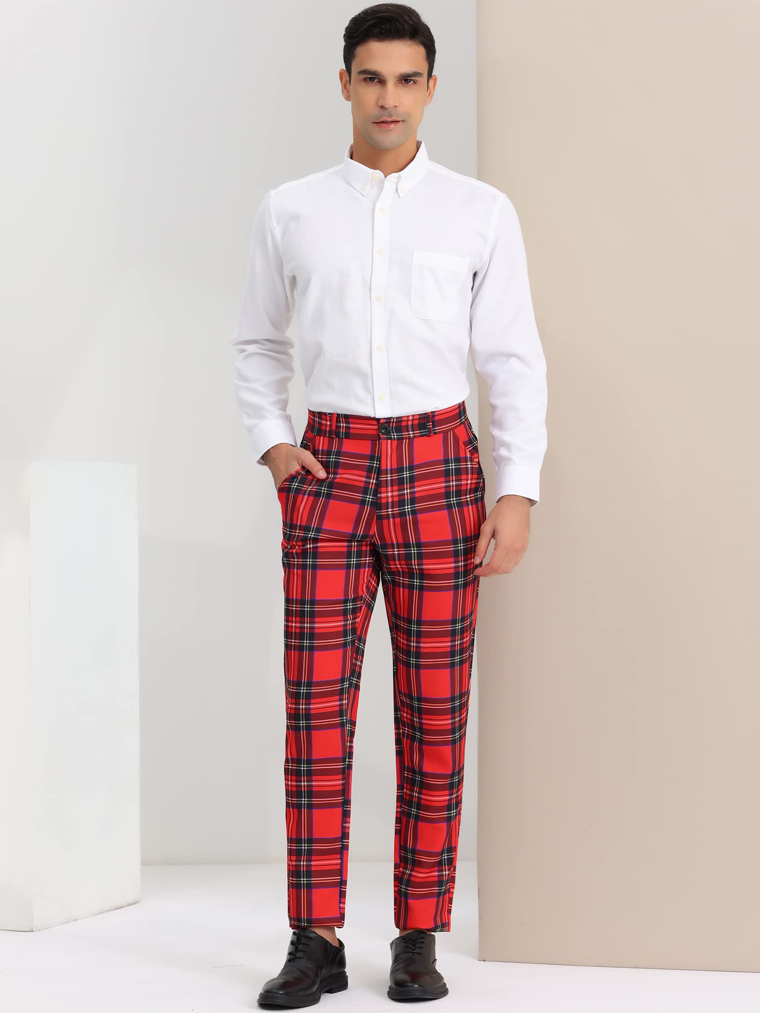Lars Amadeus Pantalones de Vestir a Cuadros para Hombre Pantalones de Negocios con Frente Plano Pantalones de Traje a Cuadros