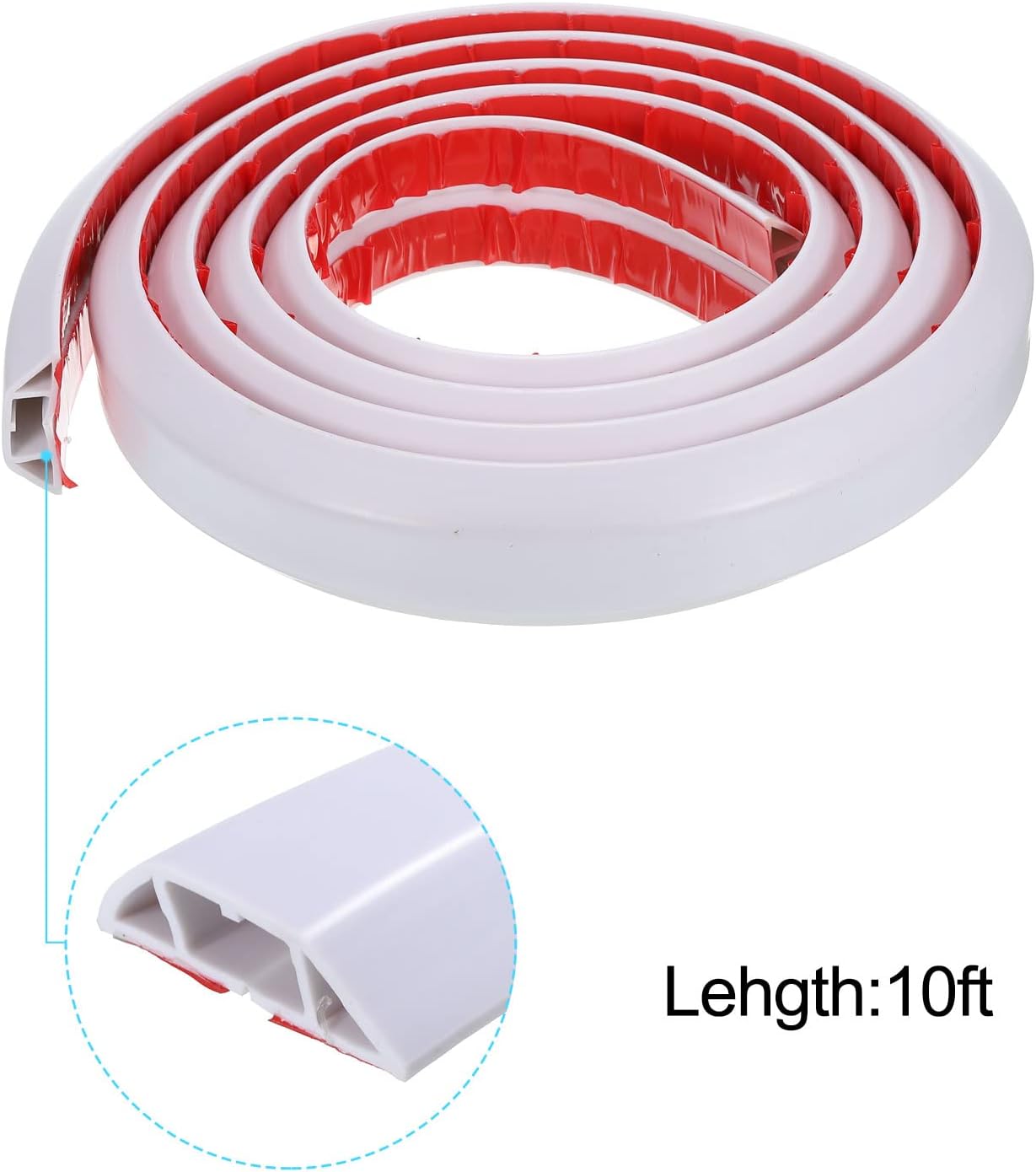 PATIKIL Floor Cord Cover Cable Protector Cable Raceway Hider 10ft White Self Adhesive Extension Cable Management for Home Office 0.8" W x 0.4" H
