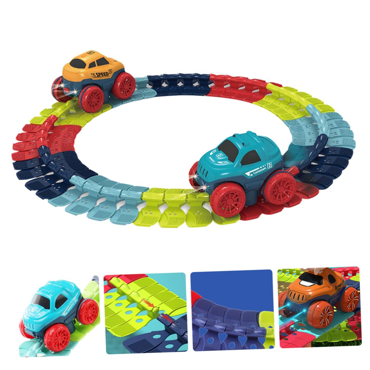 KESYOO Giocattolo da Pista Elettrico Led, Set 46 Pezzi di Piccole Macchinine Giocattolo in Plastica Sicura, Stimola Logica e Abilità Manuali, per Giochi Interattivi Genitore-figlio