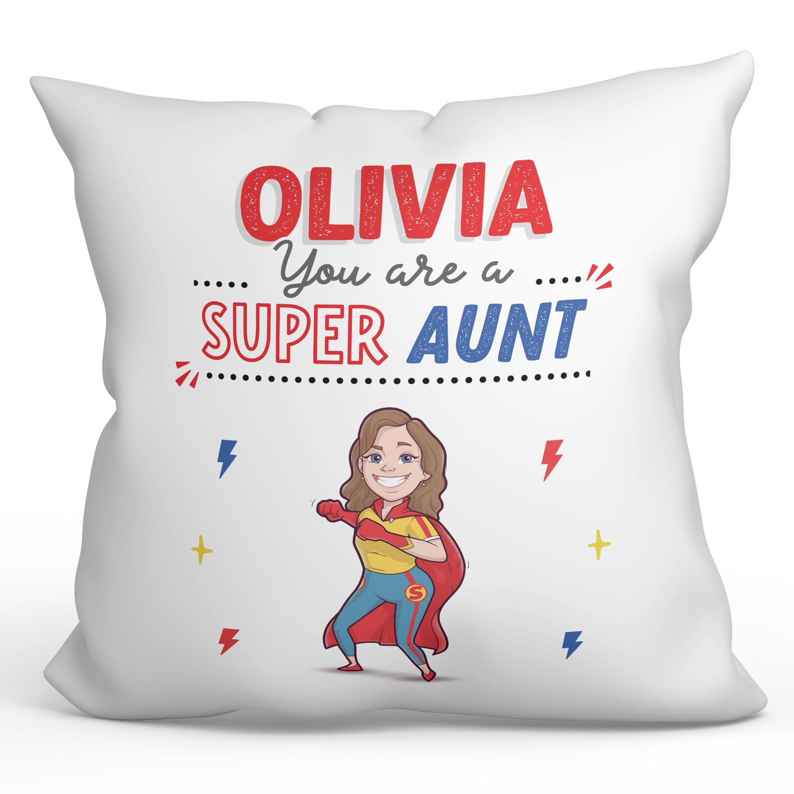 MUGFFINS Personalised Cushion for AUNT Padding included - in English - You are Super! - Funny custom gift - Pillow: cover and filling 15.7x15.7 inches