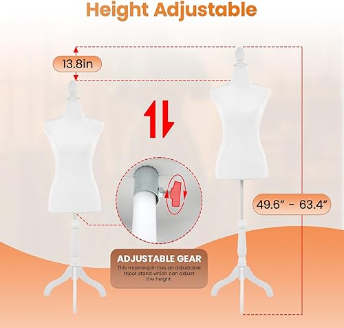 Miniatura 5 de Forma de vestido de maniquí, modelo de vestido femenino, cuerpo de maniquí de exhibición de torso, 50-63 pulgadas, altura ajustable, soporte de