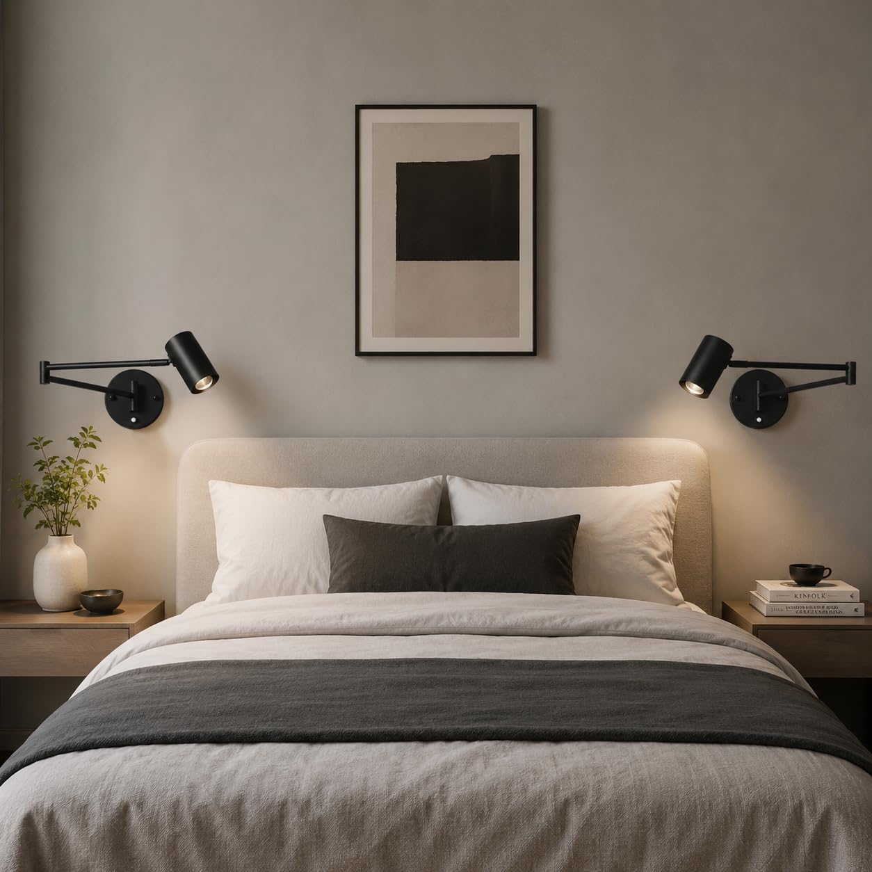 Alpinaluz Aplique da Parete con Interruttore Integrato, Braccio Estensibile Orizzontale e Testa Orientabile a 350°, Portalampada E27, Design Moderno in Ferro Nero per Illuminazione Interna in Camera
