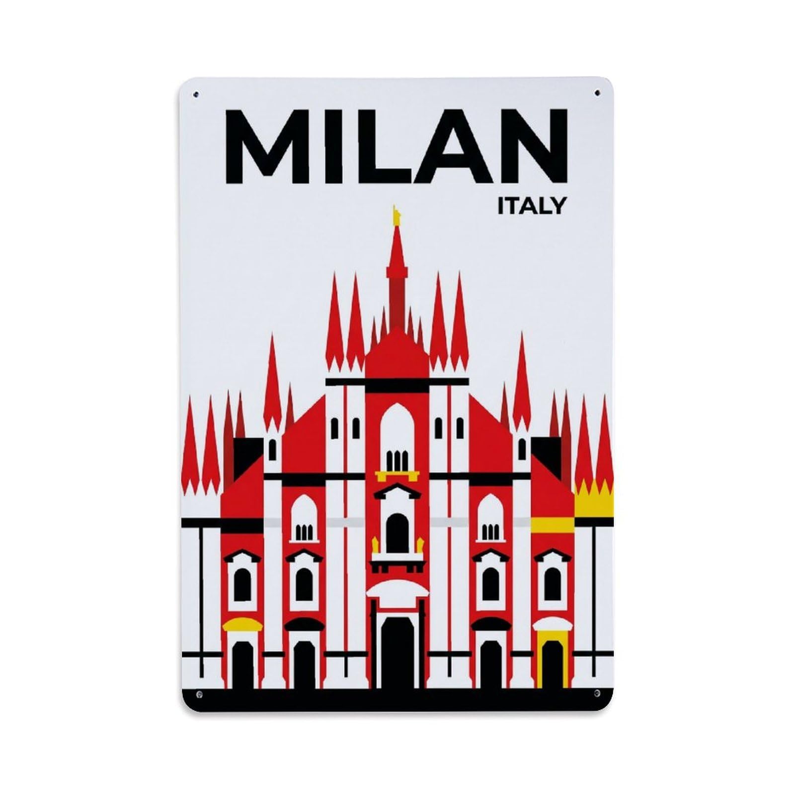 Olhnbad Style Minimalist Milan Italy Cathedral City Travel Metal Tin Sign