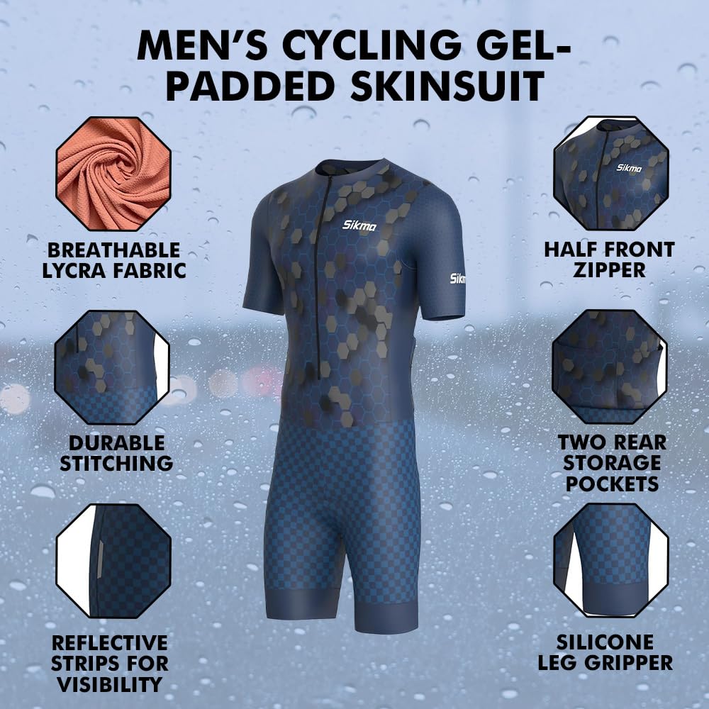 Herren Fahrrad-Skinsuit Gel gepolstert Einteiler Trisuit Bike Top kurzes Sublimiertes Design
