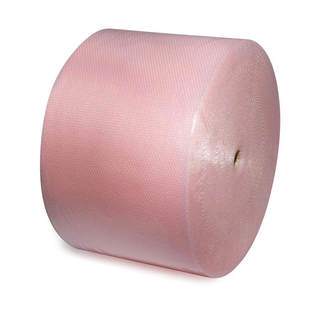 Pratt Polyethylene Perforated Industrial Anti-Static Air Bubble Roll, ASRDBS48S24P12, 300' Length x 24" Width, 3/16" Thick, Pink