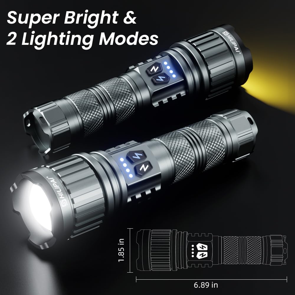 SHiLiPAI 800 Lumens LED Flashlight - High Power Tactical Light, 5 Modes, IP55 Waterproof, Rechargeable - View #11