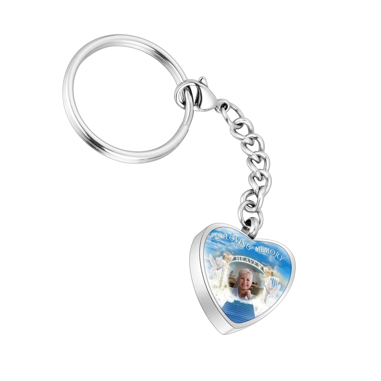 Personalized Photo Urn Keychain For Ashes - Stainless Steel Heart Cremation Keychain, Forever Missed - View #3