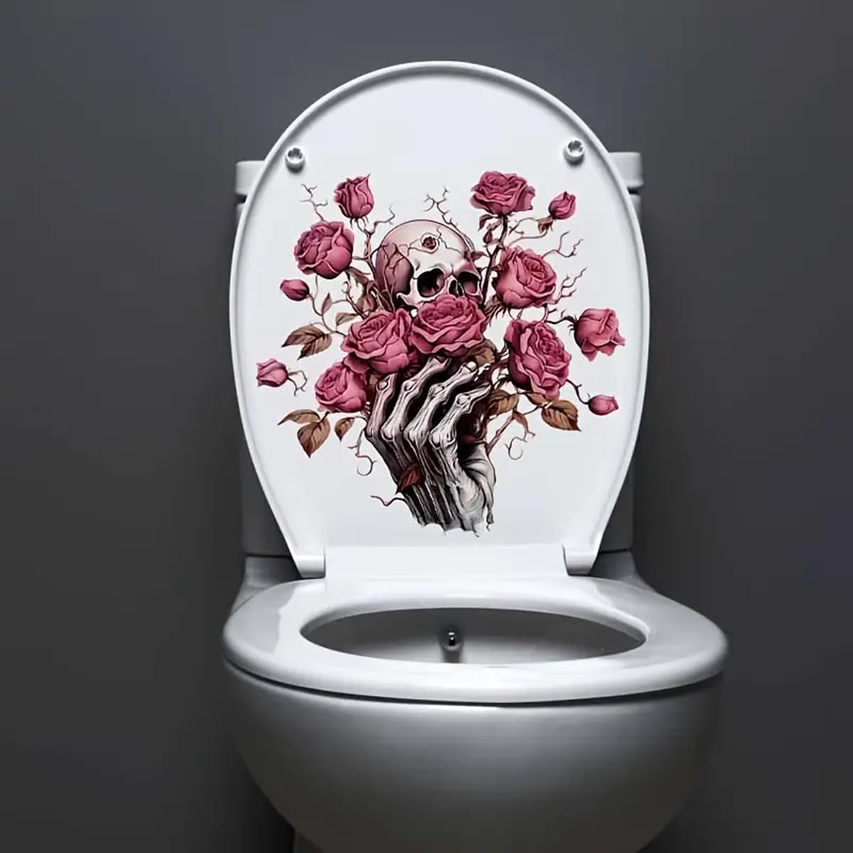 TOLOVIS Halloween Rose Toilet Cover Sticker Decals,Flower leaf bird Waterproof Toilet Lid Tank Seat Decals Cistern Self-Adhesive Bathroom Wall Sticker, TOLOVIS-001