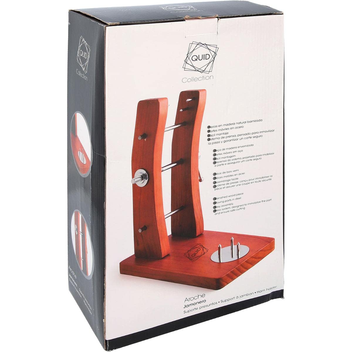 Quid AROCHE Jamonero con Soporte de Madera, Sistema de Prensa, Marron, 42 x 33 x 21 cm