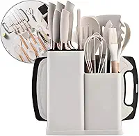 Utensílios para Cozinha Silicone, Kit com 19 Peças, Antiaderente, Organização para Cozinha (Branco)