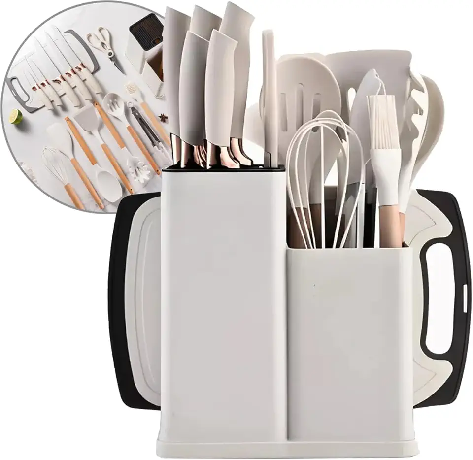 Utensílios para Cozinha Silicone, Kit com 19 Peças, Antiaderente, Organização para Cozinha (Branco)