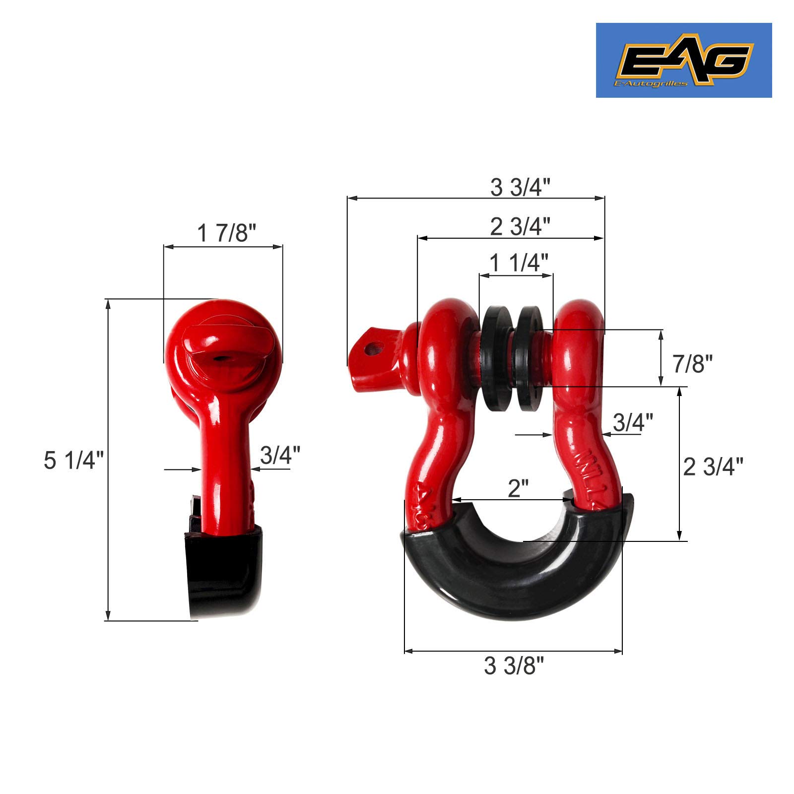 EAG 3/4" Shackles D Ring for Tow Strap, Winch, OffRoad Truck Vehicle