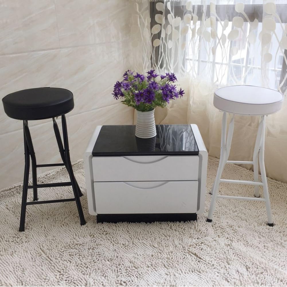 Tabouret de Bar Pliant Portable, 63cm Tabouret Rond sans Dossier, Chaise Haute Rembourrée pour Cuisine/Extérieure/Magasin/Café (Color : Black)