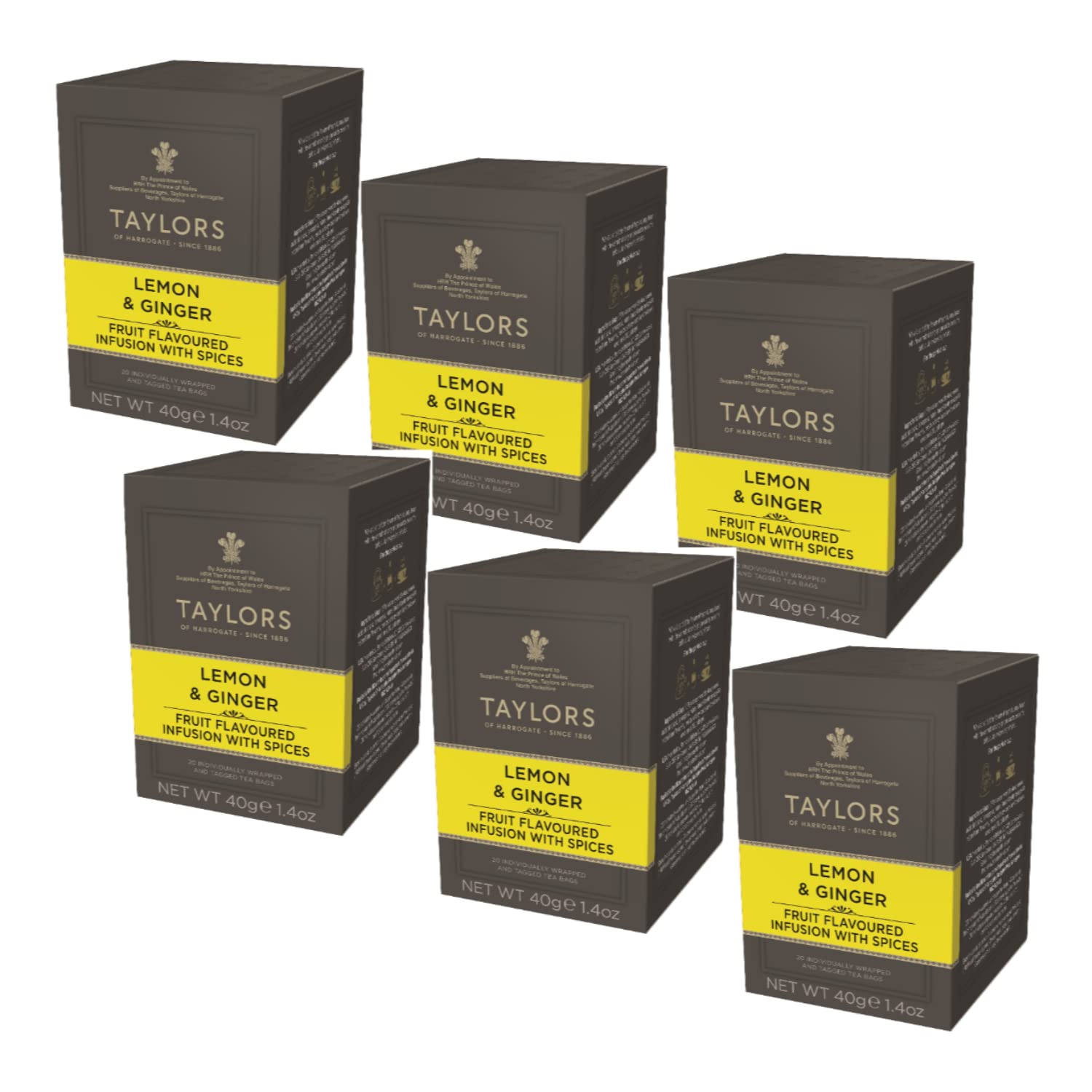 Naturally Caffeine Free Lemon & Ginger Infusion - 6 x 20 Tea Bags (240 Gr)