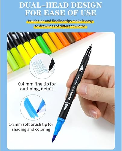 Miniatura 5 de NextG Artz - Rotuladores de doble punta, 120 colores brillantes únicos, punta fina y punta de pincel para amantes del arte, libro de dibujo para