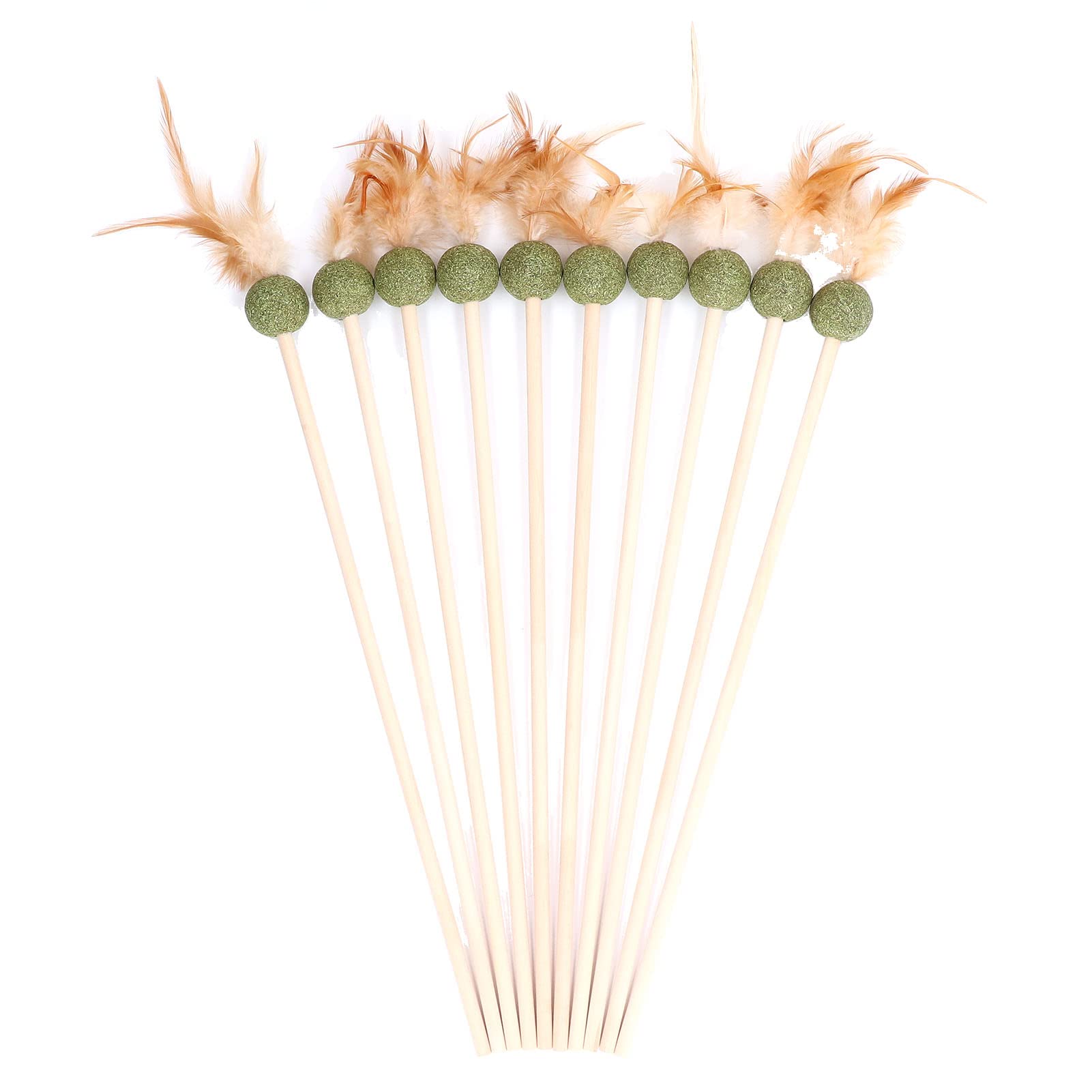 Juguete interactivo para gatos pack de 10 palos con pluma y bola de hierba gatera