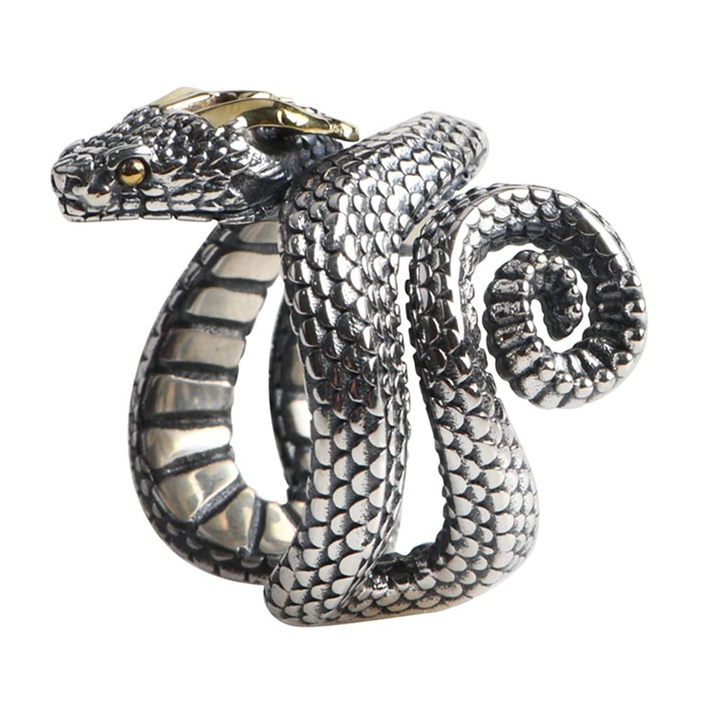 ForFox Anillo con Forma de Serpiente Animal Reptil de Plata de Ley 925 Bicolor para Hombres y niños Abierto y Ajustable