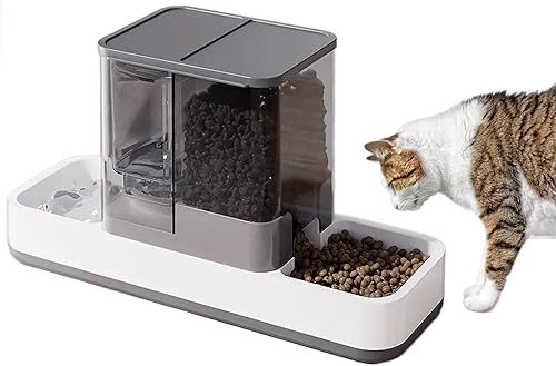 kathson Gravity - Dispensador automático de alimentos y agua para gatos, bebedero automático para perros, 2 en 1, juego de cuencos de agua y