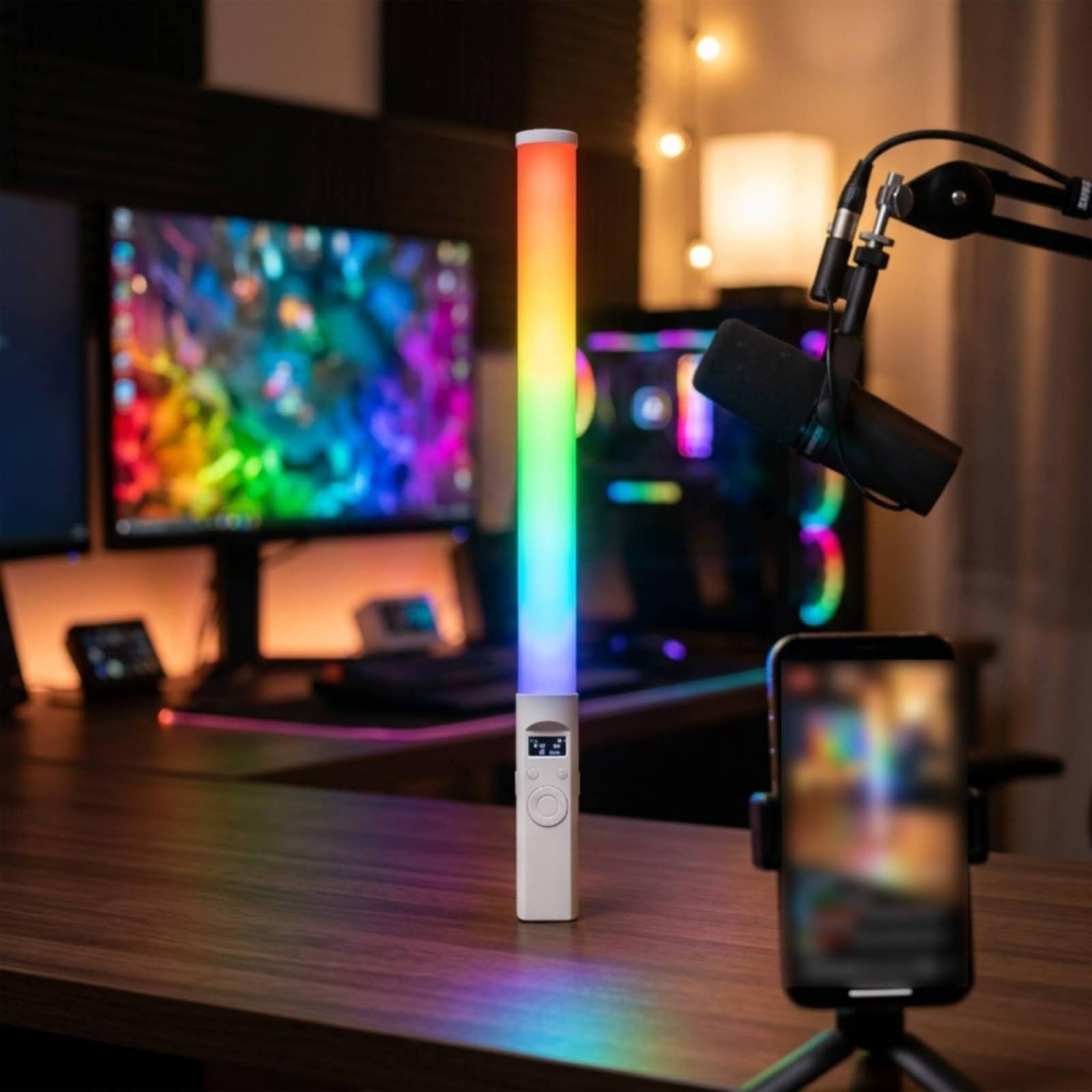 Luz RGB Portátil con Inalámbrico para Iluminación Creativa Fotografía y Batería Recargable 2000mah Acuado para Uso en Interiores y Exteriores, Actualizado con Soporte De Escritorio