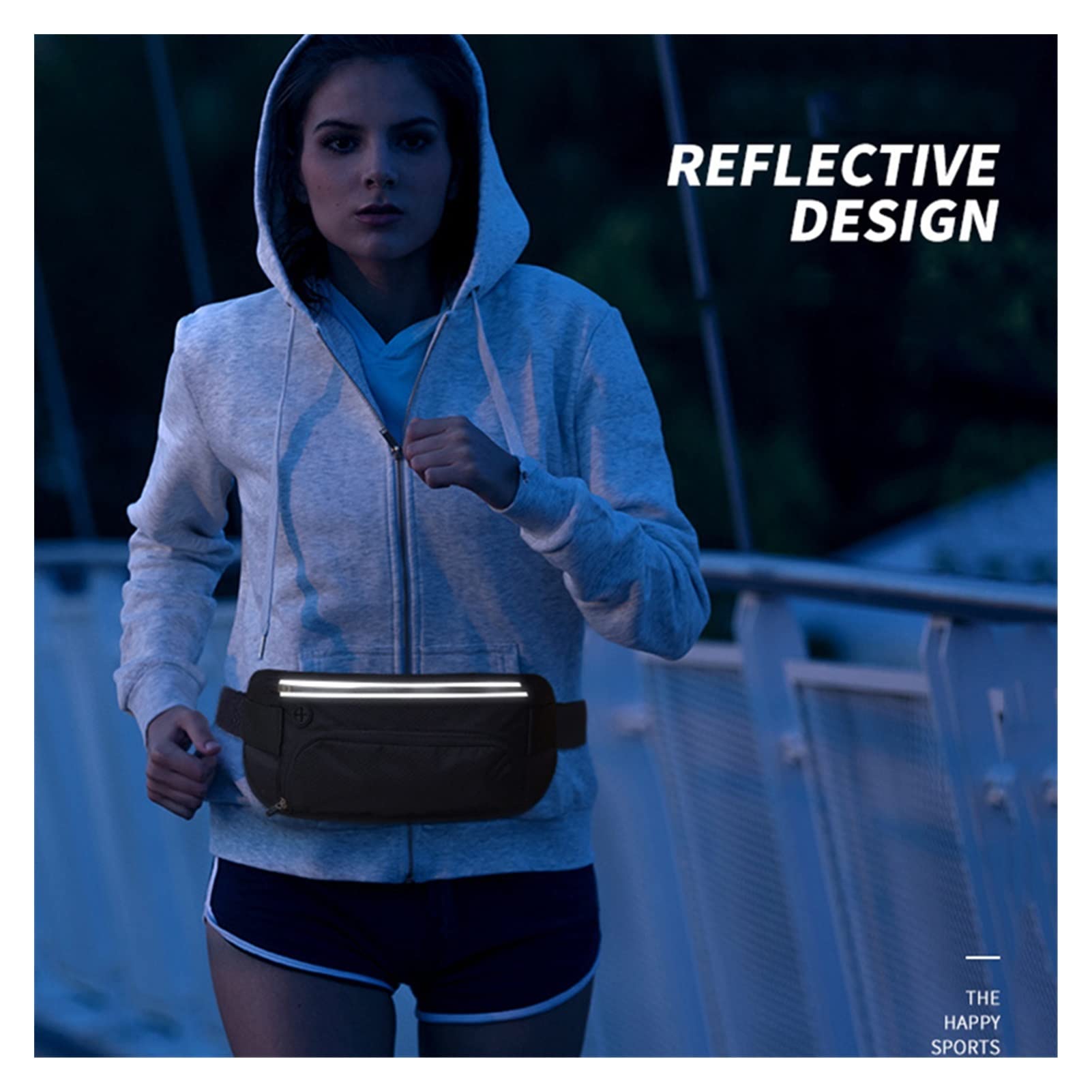 Frauen Sport Run Gürtelbeutel im Freien atmungsaktive wasserdichte Telefon Kessel Aufbewahrungsbeutel Männer reflektierende Tailentasche Reise Fanny Pack (Color : A Black)
