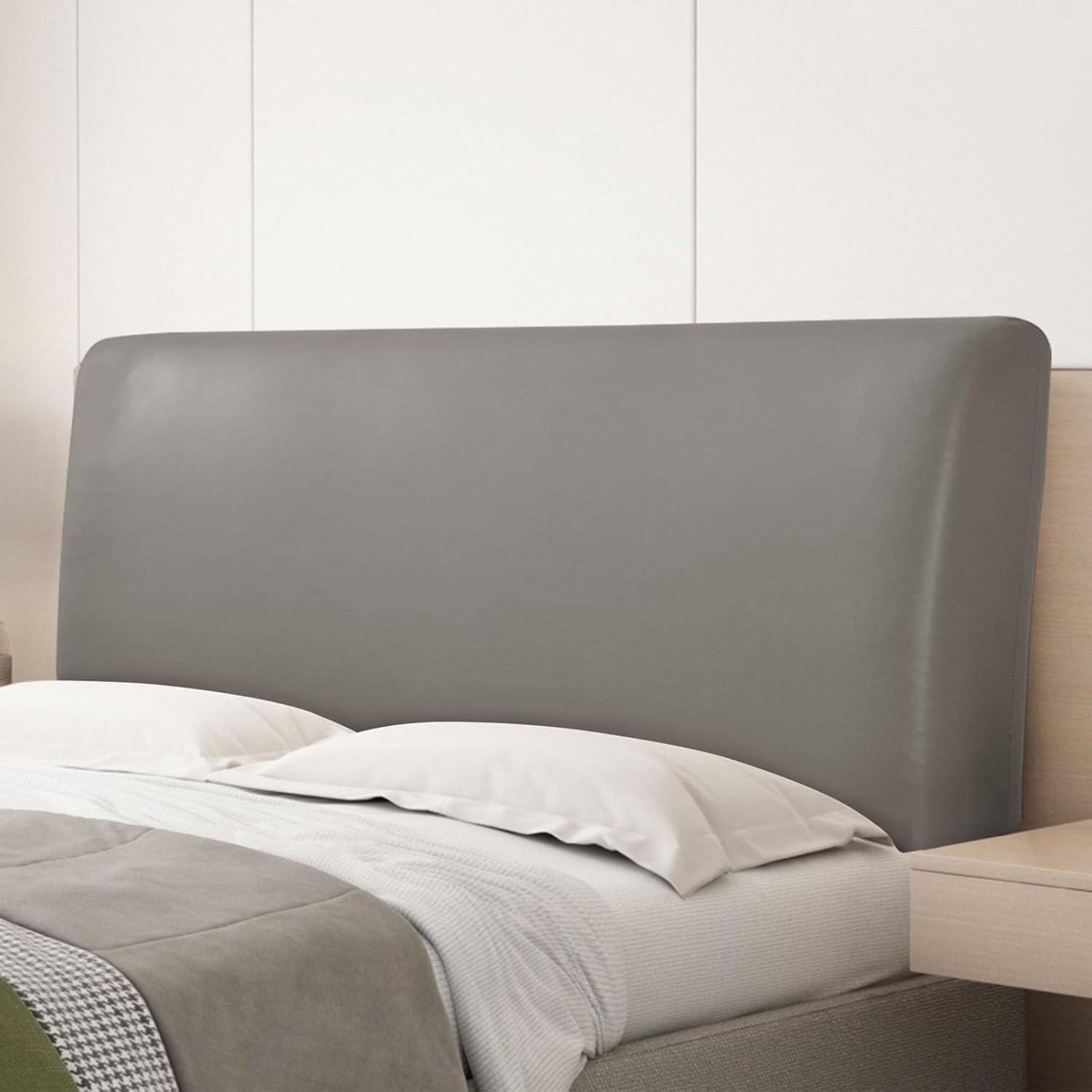vctops 100% Waterproof PU Leather Stretch Bed Headboard Cover Wipeable Headboard Slipcover Dustproof Bed Head Cover for Bedroom (Taupe,47-55 Inch) Length(47-55 Inch) Taupe