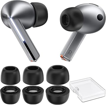 AhaStyle Memory Foam Earbud Tips for Samsung Galaxy Buds4 Pro 2026 & Galaxy Buds3 Pro 2024 3 Pairs S/M/L Ultimate Comfort Noise Canceling Memory Foam Ear Replacement Tip with Portable Storage Box