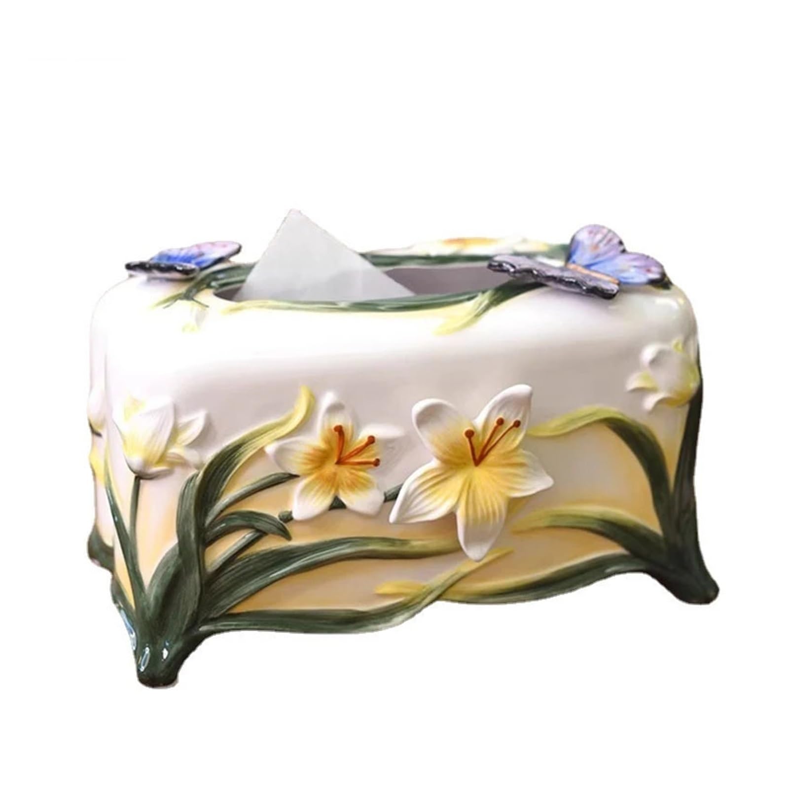 Relief Orchid Ceramic Tissue Box Dining Table Removable Napkin Boxes Holder Household Products