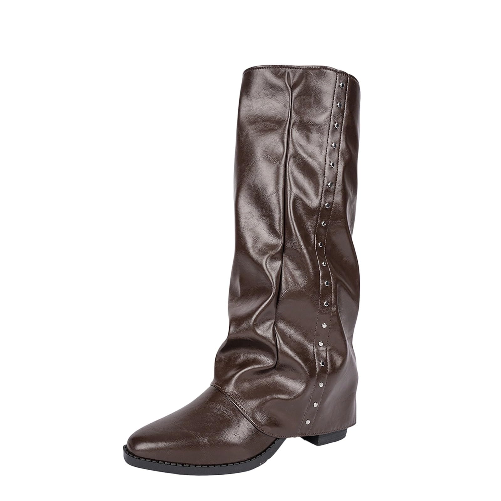 Botas de Invierno Mujer Botas Altas tacón Grueso hasta la Rodilla, Estilo sin Cierre, con Punta Puntiaguda, Botines Moda para Uso Diario Informal.