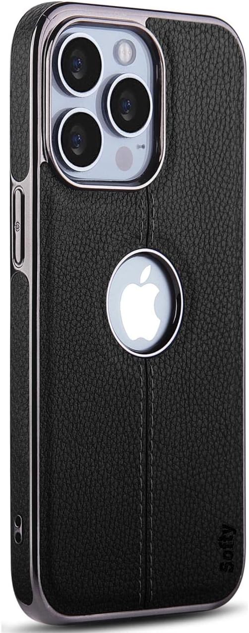 Scott Pro Series Leather Finish and Electroplated Camera Protection Back Cover for Apple iPhone 14 Pro Max 6.7'' Slim 360* Protection Case, Wireless Charging Supported - Black