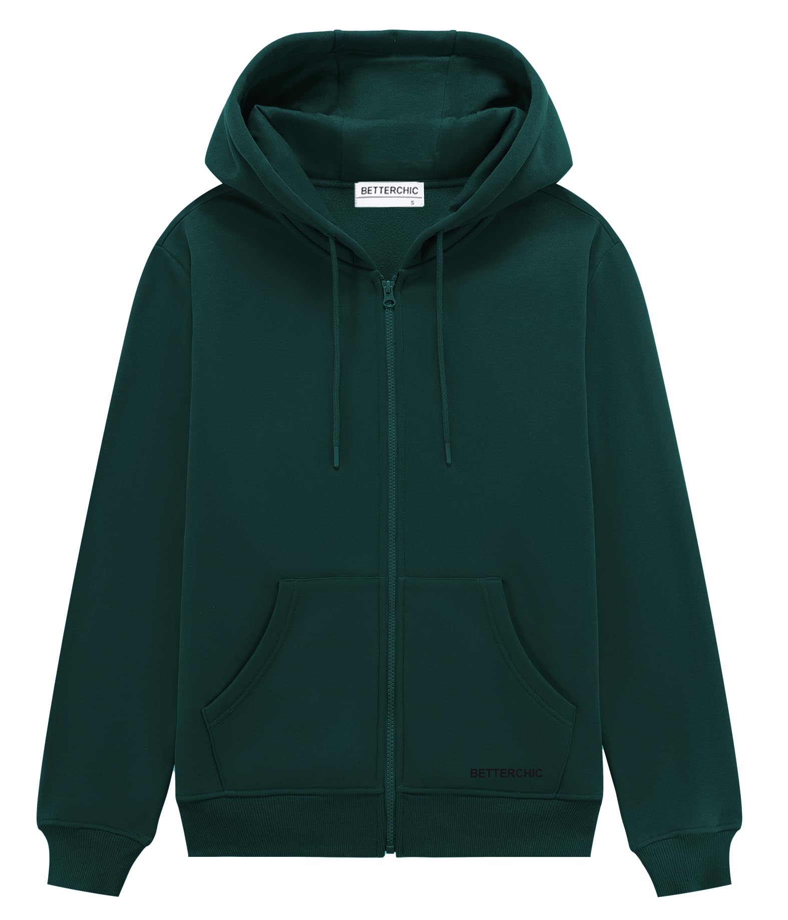 BETTERCHIC Męska bluza z kapturem sportowa miękka szczotkowana bluza polarowa z kapturem sznurek na zamek błyskawiczny bluza z kapturem rozmiar S-3XL, ZIELONY, XL