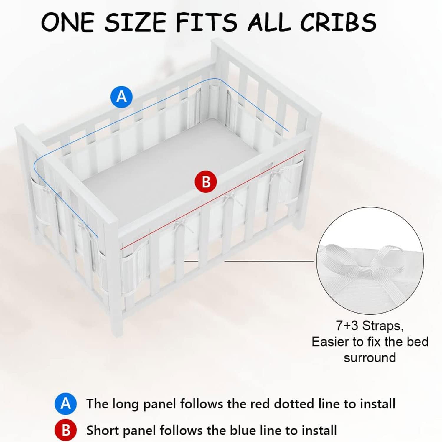 Bettumrandung Babybett,2 Pack Baby Nestchen Bettumrandung,Kopfumrandung Babybett,Atmungsaktive Krippenumrandung,Babybett Atmungsaktiver Kollisionsschutz,Nestchen für Kinderbetten,Babybett Umrandungen