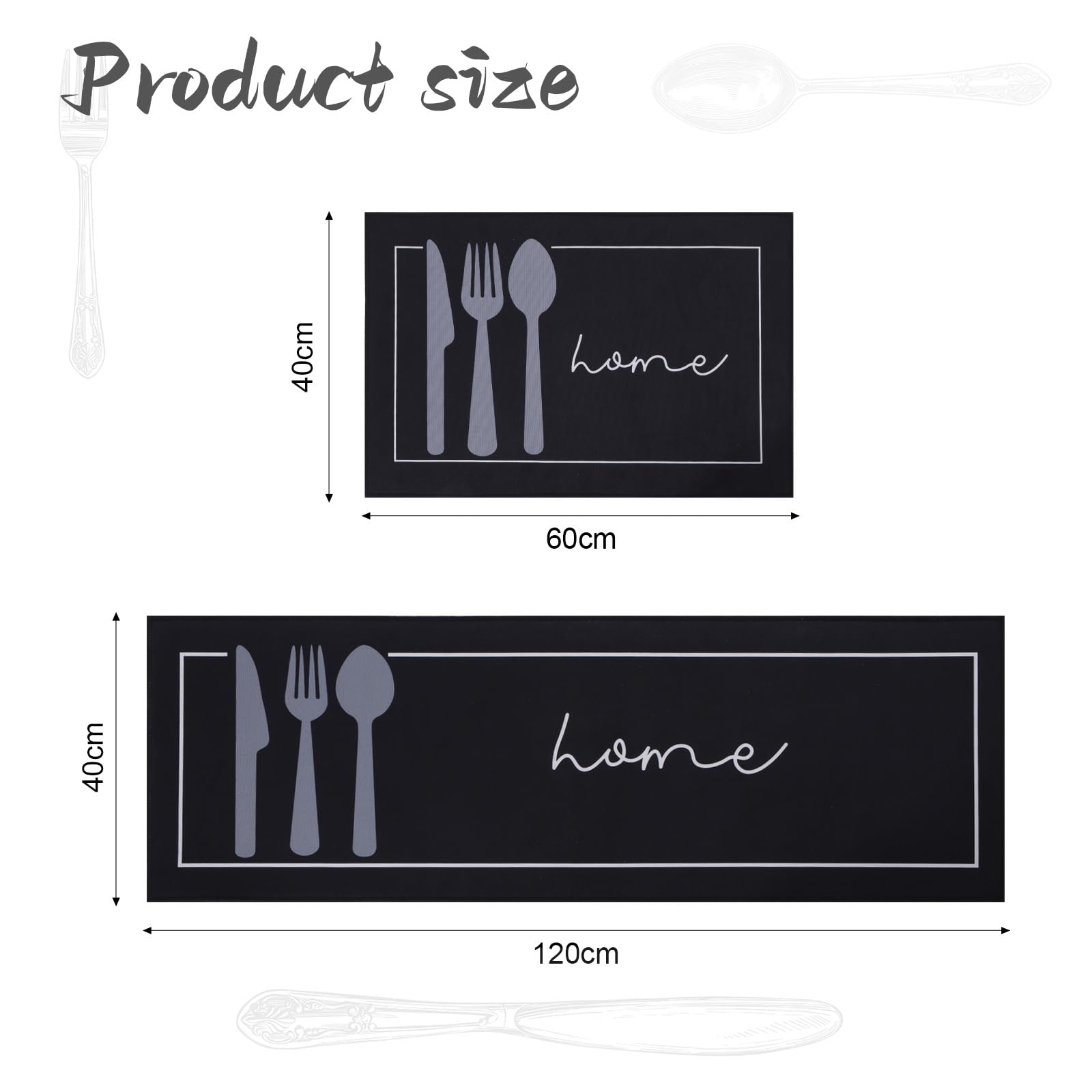 LHHMZ 2-Piece Non-Slip Washable Kitchen & Home Decor Rug Set, 40x60cm + 40x120cm, Black - Image 2