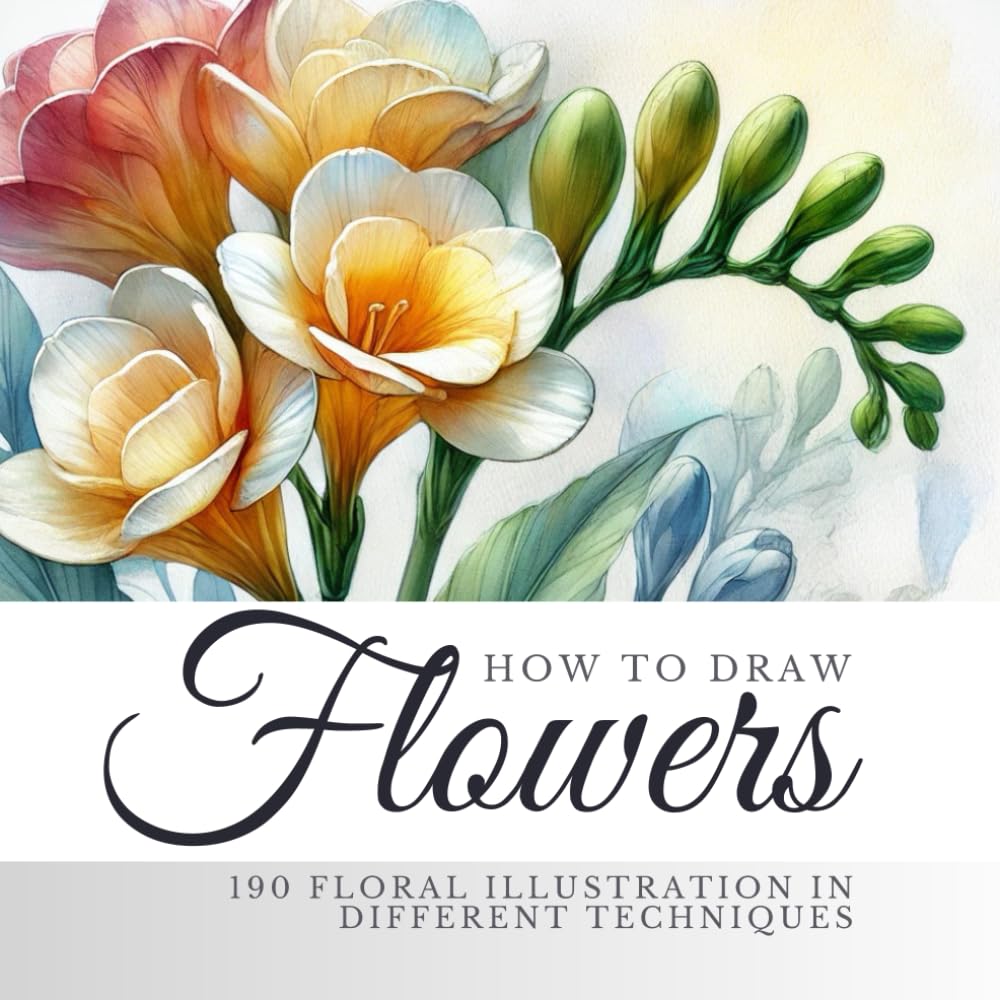 How to draw flowers. 190 floral illustration: Drawing and painting: watercolor, sketching, acrylic, oil, graphics, pastel. (Drawing for Beginners)