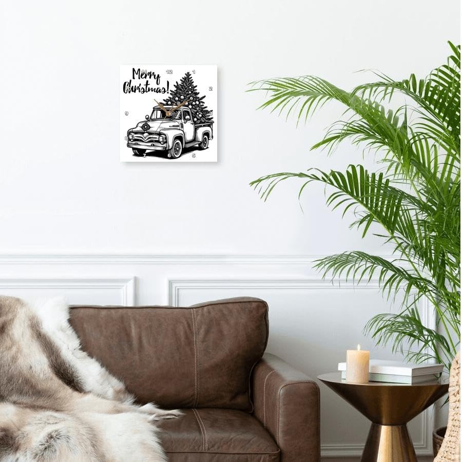 Miniatura 2 de 3dRose, Feliz Navidad - Reloj de pared de 10 x 10 pulgadas para transportar camión vintage