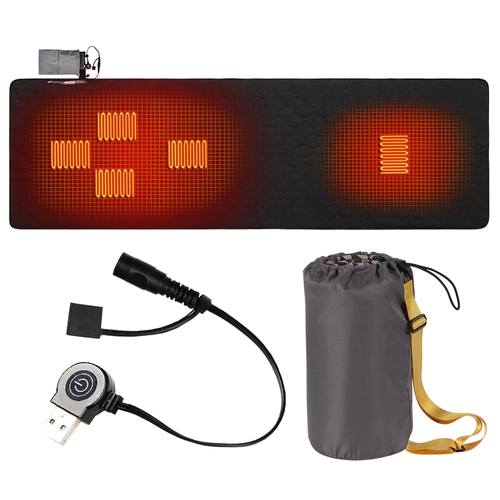 Tappeto a Pelo Riscaldato Esterno Ricaricabile USB Riscaldamento Rapido 3 Livelli di Calore Isolamento Materasso a Pelo Riscaldante Campeggio con Borsa di Immagazzinaggio Materassi