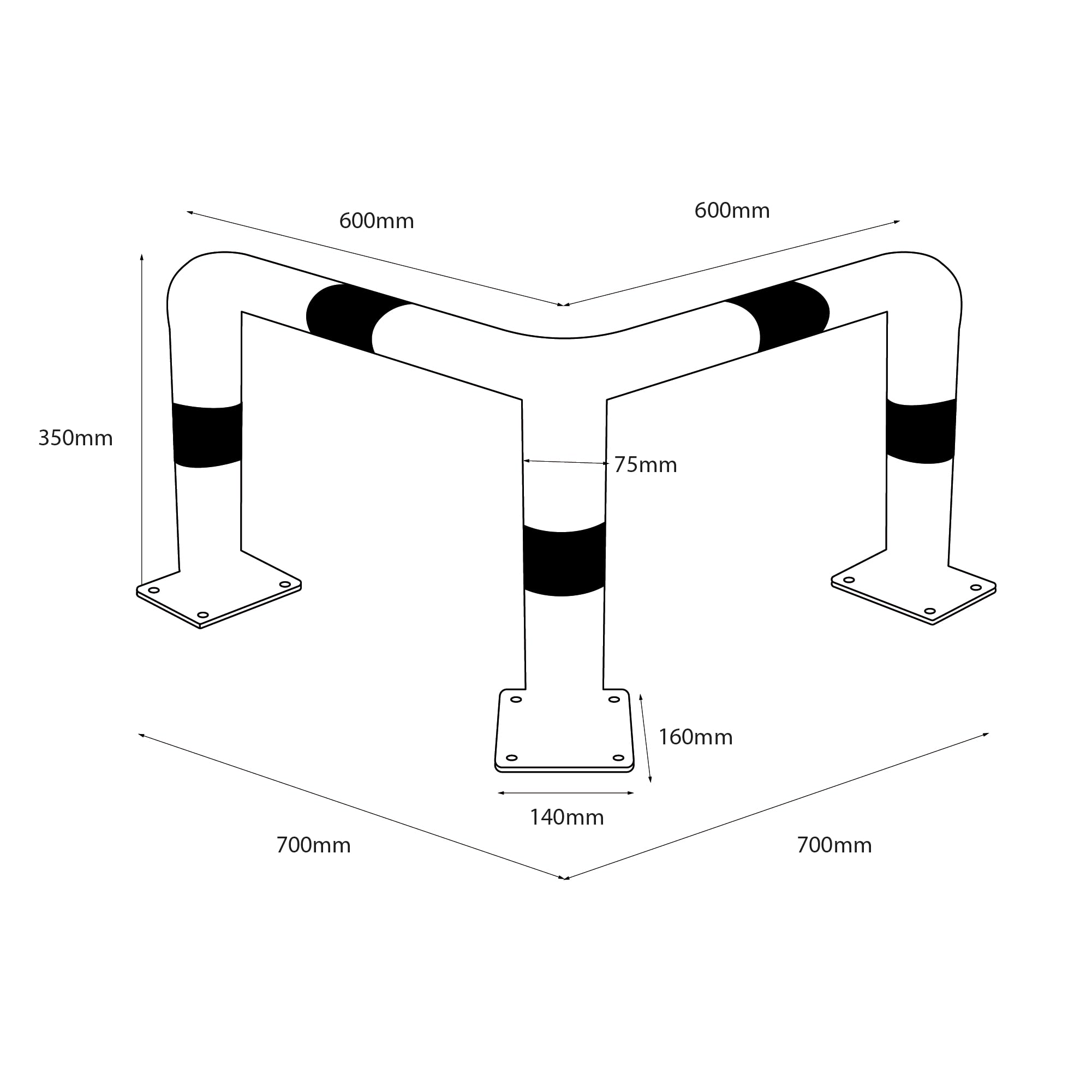 Barrera de Protección Esquinera de Acero Ø75 mm – Protección Industrial - Defensa para Esquinas, Columnas y Maquinaria en Almacenes, Garajes y Parkings – Fijación al Suelo Resistente (Altura 350mm)