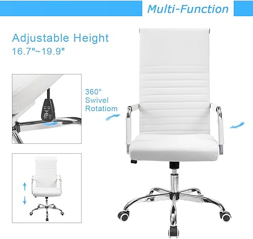 Vista 7 de Furmax Silla de oficina acanalada con respaldo alto, silla ejecutiva de conferencias ejecutiva, silla giratoria ajustable con brazos (blanco)
